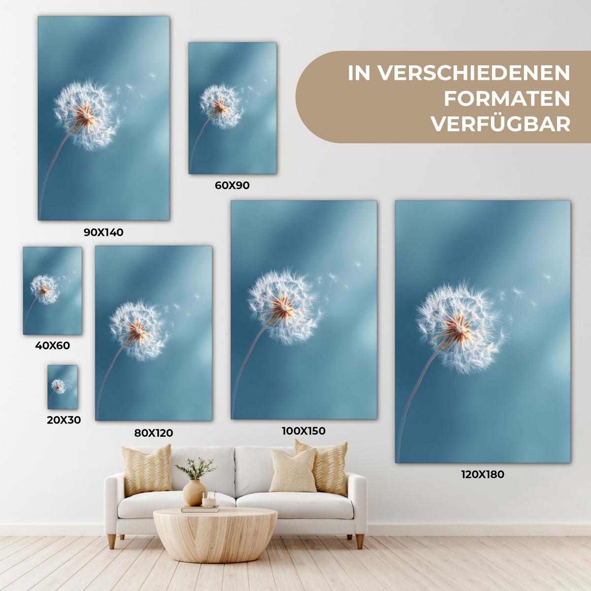 LEINWANDBILD Löwenzahn - Wind - Blau Deko Groß 90x140 cm - Blaugrau, Textil (90/140cm) - MuchoWow