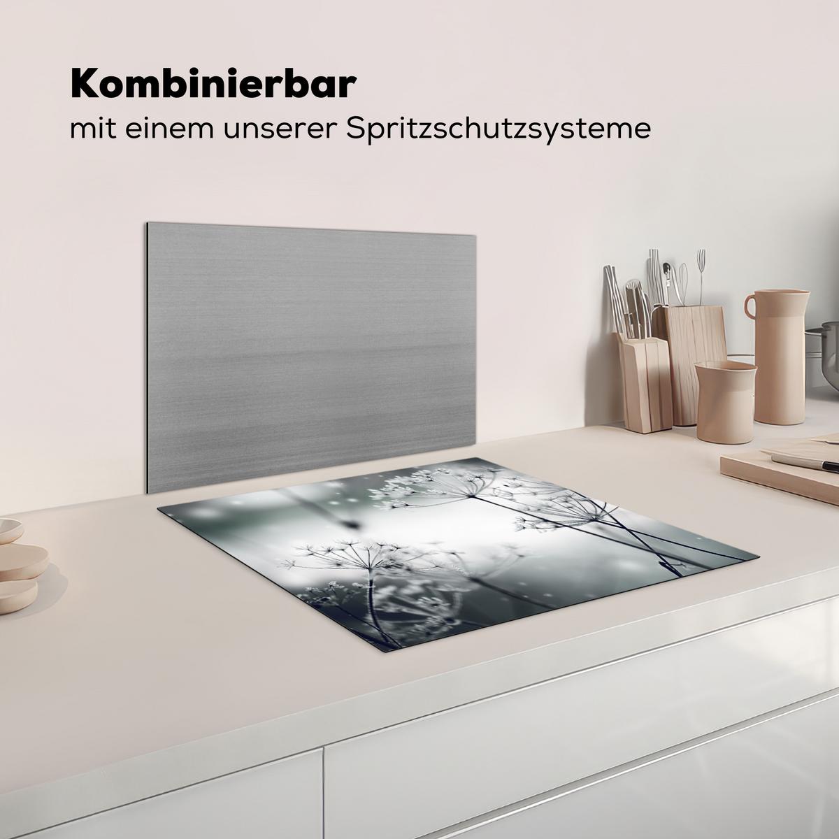 HERDABDECKPLATTE Blumen - Winter - Schnee - Natur Abdeckung Ceranfeld 59x51 cm - Grau, Kunststoff (59/51/0.2cm) - MuchoWow
