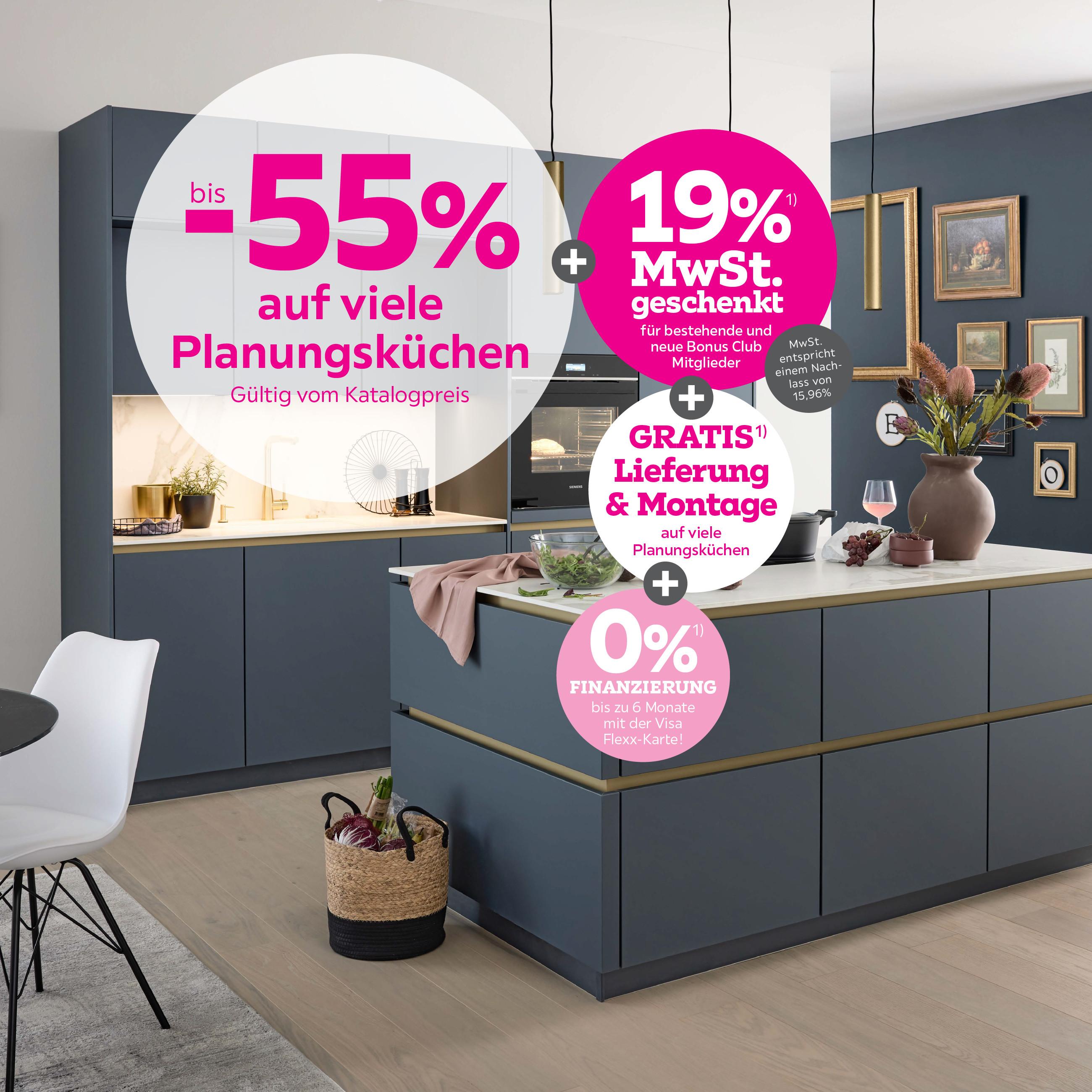 bis -55% auf viele Planungsküchen + 19% MwSt. geschenkt