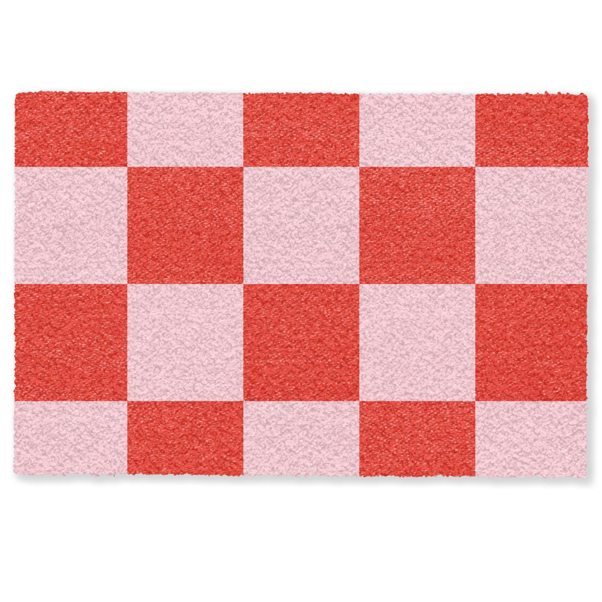 FUSSMATTE Schachbrettmuster - Rot - Rosa - Würfel Türmatte 90x60 cm - Rot, Kunststoff (90/0.4cm) - MuchoWow