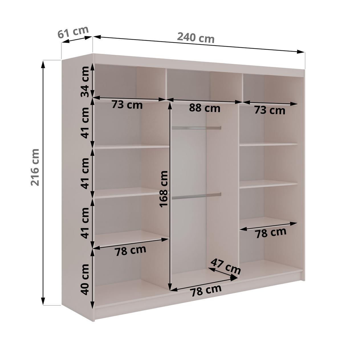 SCHWEBETÜRENSCHRANK mit Lamellen LUMOS - 240 - Kaschmir und Eiche Artisan - Kaschmir/Alufarben, Holzwerkstoff/Metall (240/216/61cm) - MKS