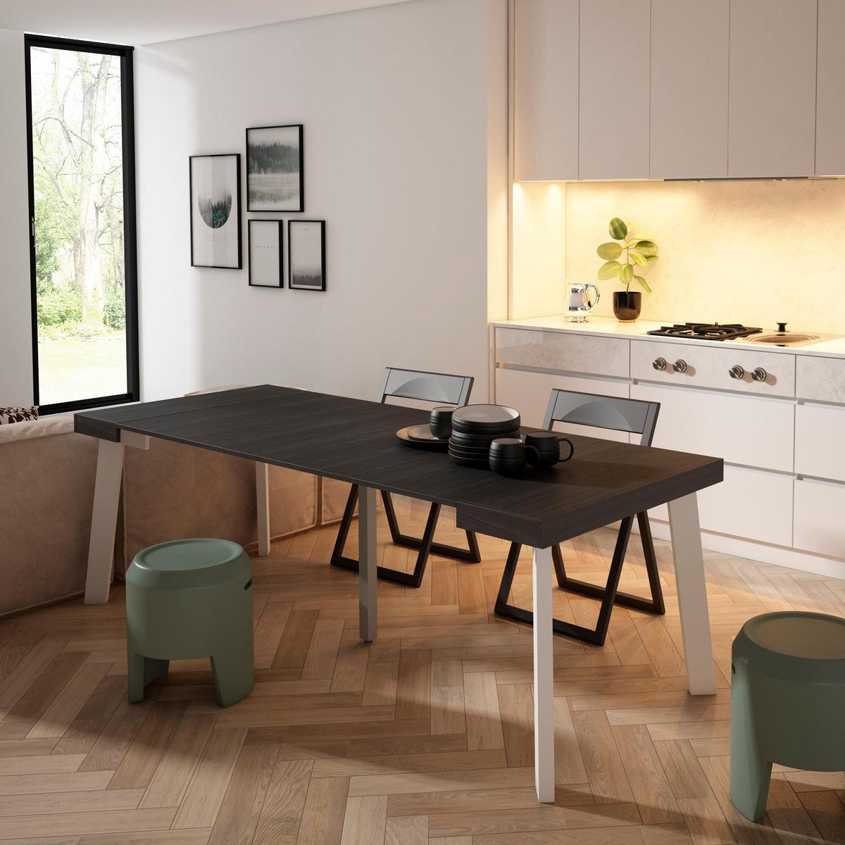 ESSTISCH ausziehbar 58 bis 222cm, für 10 Gäste, schwarz, 58/90/73cm - Schwarz, Holzwerkstoff (90/222/73cm) - Skraut Home