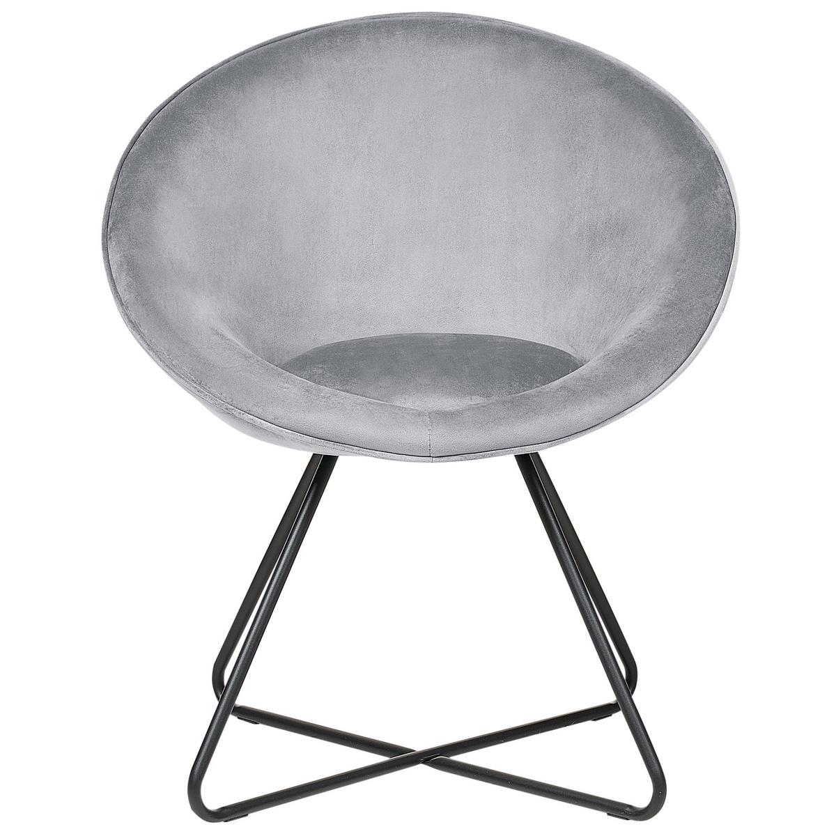 SESSEL Samtstoff hellgrau/schwarz rund Floby II - Schwarz/Grau, Textil (69/80/58cm) - Beliani