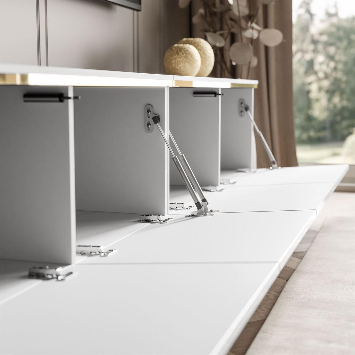 TV-RACK CELINE GLOSS 200 cm mit LED-Beleuchtung (hängend) - Weiß, Holzwerkstoff (200/35/40cm) - Lookway
