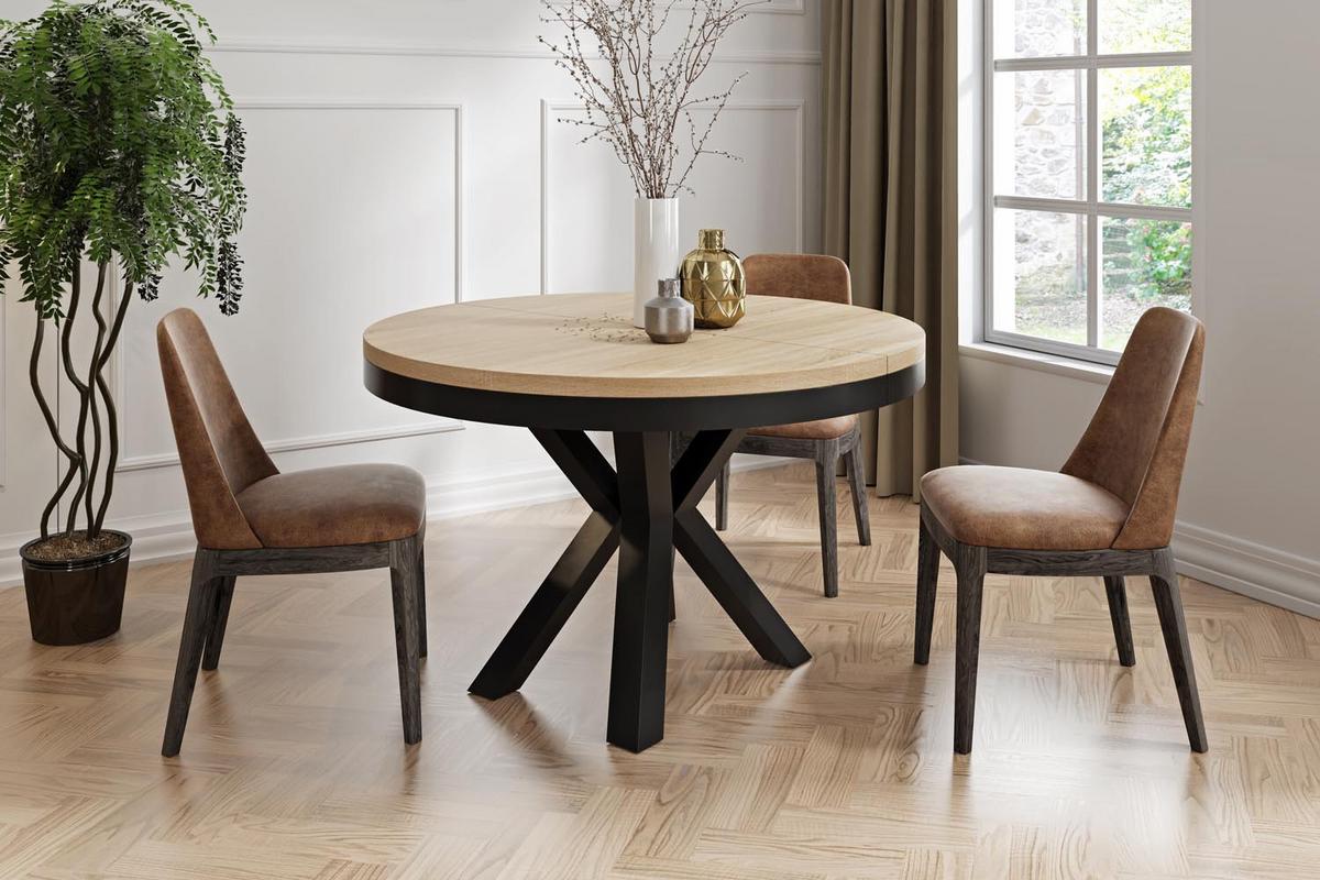 ESSTISCH Clara runder ausziehbarer, Sonoma Eiche 100-180/100/76 cm - Schwarz/Sonoma Eiche, Holzwerkstoff/Metall (180/100/76cm) - WFL GROUP