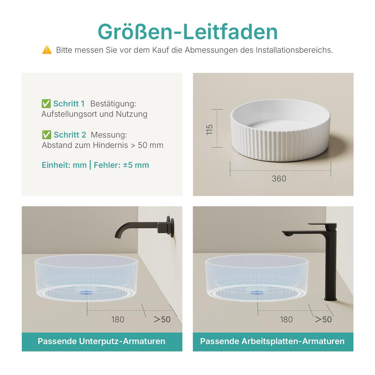 WASCHBECKEN Keramik mit vertikalen Rillen Weiß Ø36 / 11,5 cm - Weiß, Keramik (36/11.5/36cm) - EMKE