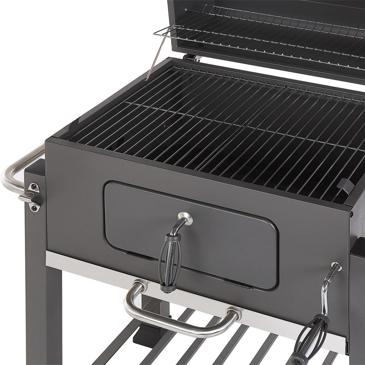 HOLZKOHLEGRILL mit Deckel Stahl Grau rechteckig rollbar Pavlof - Grau, Metall (79/107/49cm) - Beliani