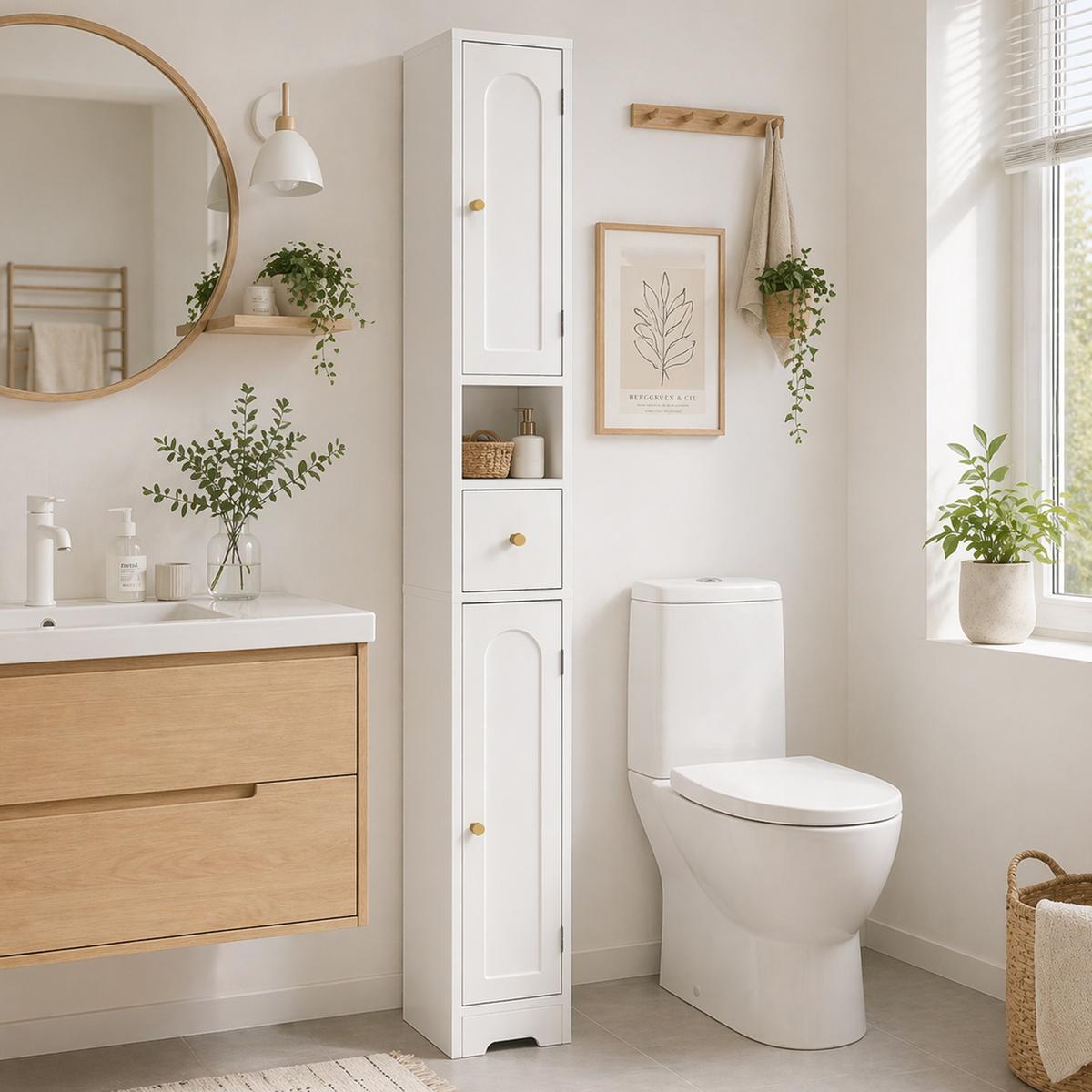 BADEZIMMERSCHRANK MDF Weiß - Weiß, Holzwerkstoff (20/185/20cm) - HOMCOM