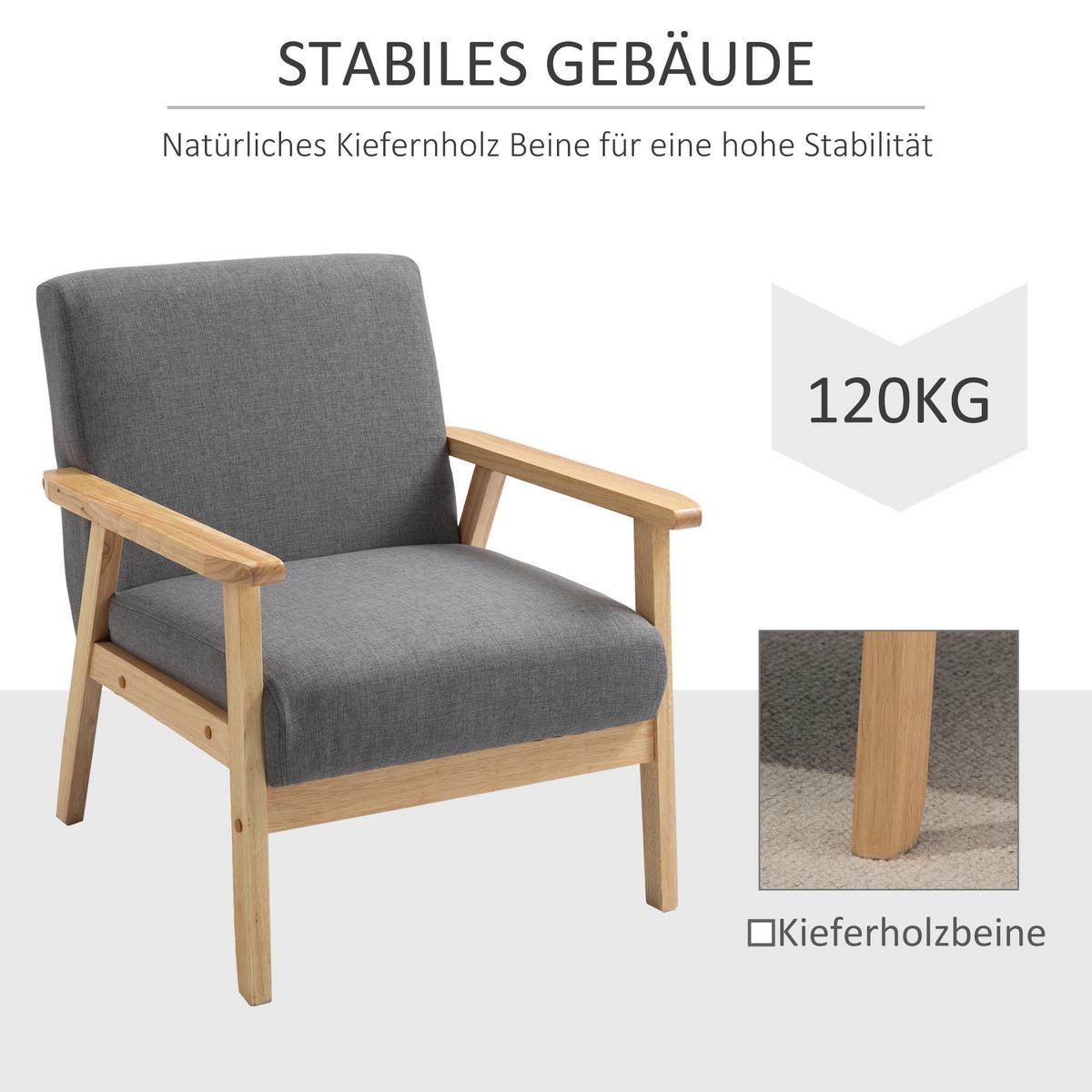 SESSEL mit Armlehnen in Leinenoptik - Grau, Textil (70/72/64cm) - HOMCOM