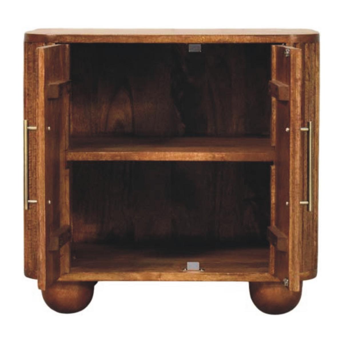 SIDEBOARD Solis Geriffelt Mini, 2 Türen und 2 Regale, Hellbraun - Hellbraun/Messingfarben, Holz/Metall (55/53/40cm) - Artisan Furniture