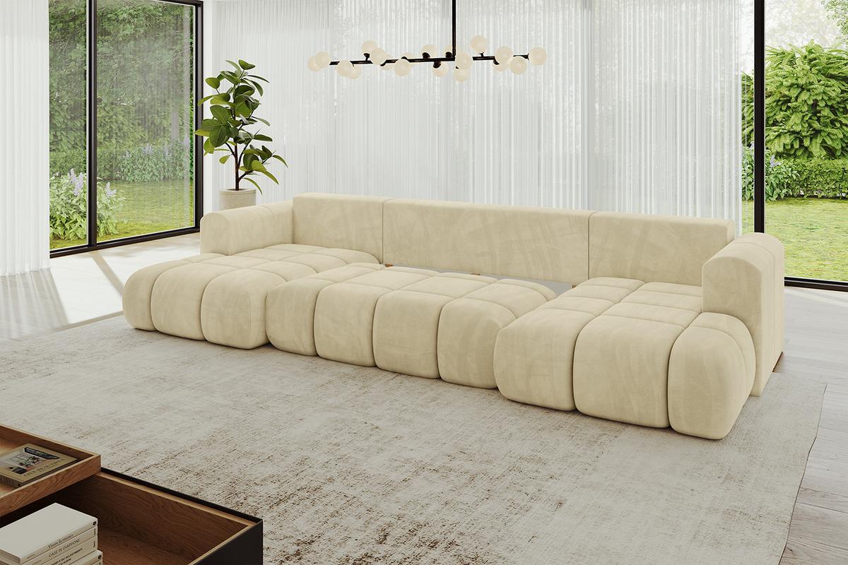 WOHNLANDSCHAFT CLOUD-U 405x185x90 Beige Velours - Beige, Holzwerkstoff/Kunststoff (405/90/185cm) - ALTDECOR