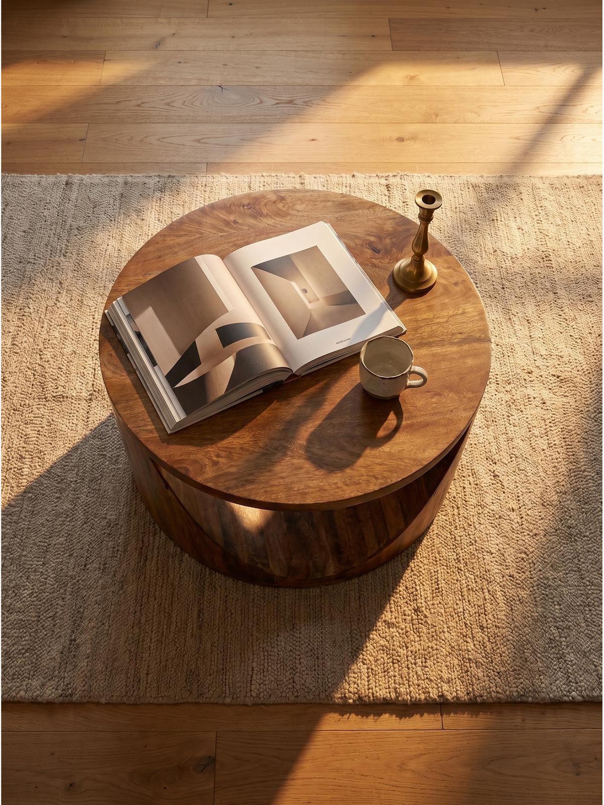 COUCHTISCH ANTEQUERA, Mango Massivholz, mit Ablagen, Ø 60 x 36 cm - Dunkelbraun/Braun, Mangoholz/Holz (60/60/36cm) - KADIMA DESIGN