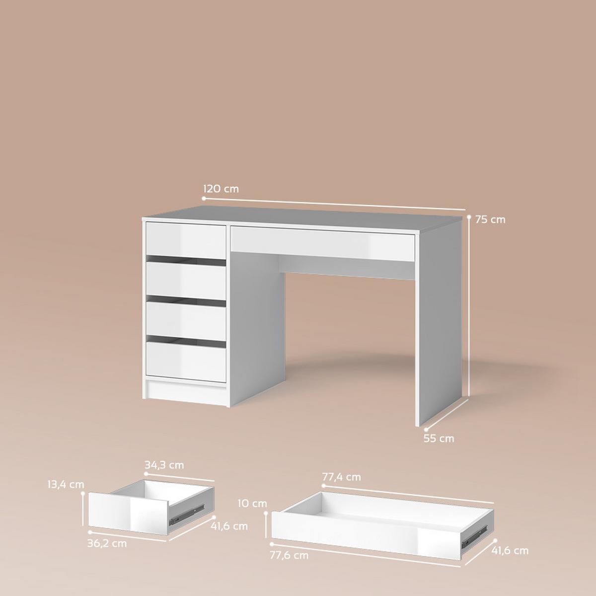 SCHMINKTISCH Imola Weiß Hochglanz 120 x 75 cm - Weiß Hochglanz, Holzwerkstoff (55/120/75cm) - Livinity®