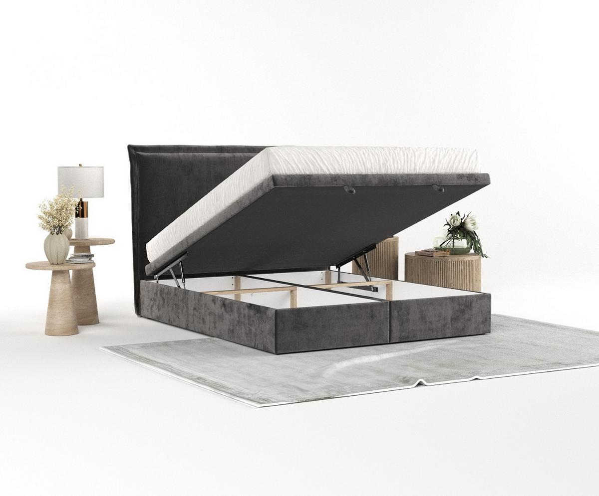 POLSTERBETT Eliot mit Stauraum 140/200 cm Stahl im Lotta Stoff - Graphitfarben/Schwarz, Holz/Holzwerkstoff (140/200cm) - AltaBeds