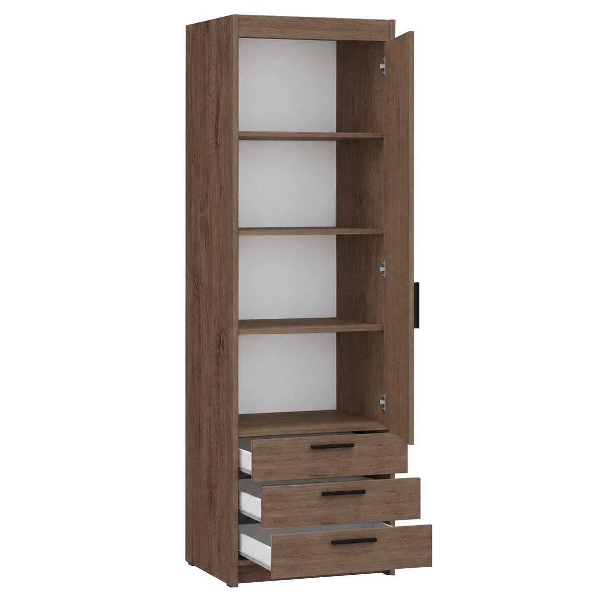 DREHTÜRENSCHRANK Elena mit 1 Tür und 3 Schubladen, Eiche Lefkas - Eichefarben, Holzwerkstoff (60/190/53cm) - Beautysofa