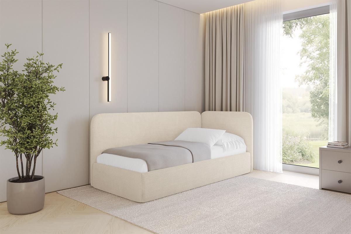 EINZELLBETT Jugendbett mit Bettkasten und Matratze H3/H4, Links - ELSY 80x200 Beige - Creme, Holzwerkstoff/Textil (80/200cm) - ALTDECOR