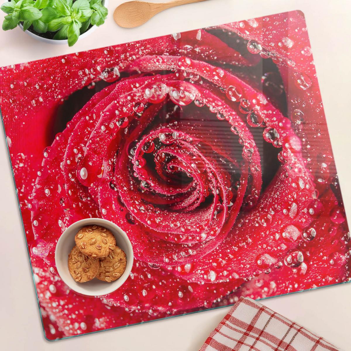 GLASPLATTE 60x52 cm Rosenwassertropfen - Rot, Glas (60/0.4/52cm) - TULUP