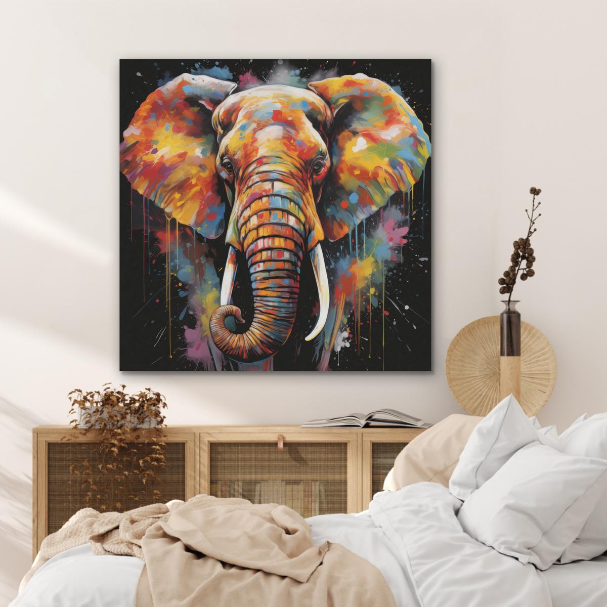AKUSTIKBILD Elefant - Graffiti - Schwarz - Tiere - Farben Akustikpaneele 90x90 cm - Schwarz, Kunststoff (90/90/0.9cm) - MuchoWow