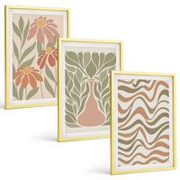 BILDER SET 3er Set - 40x60 cm Goldrahmen - Abstrakte Pastellblumen - Goldfarben, Kunststoff (40/60cm) - TULUP