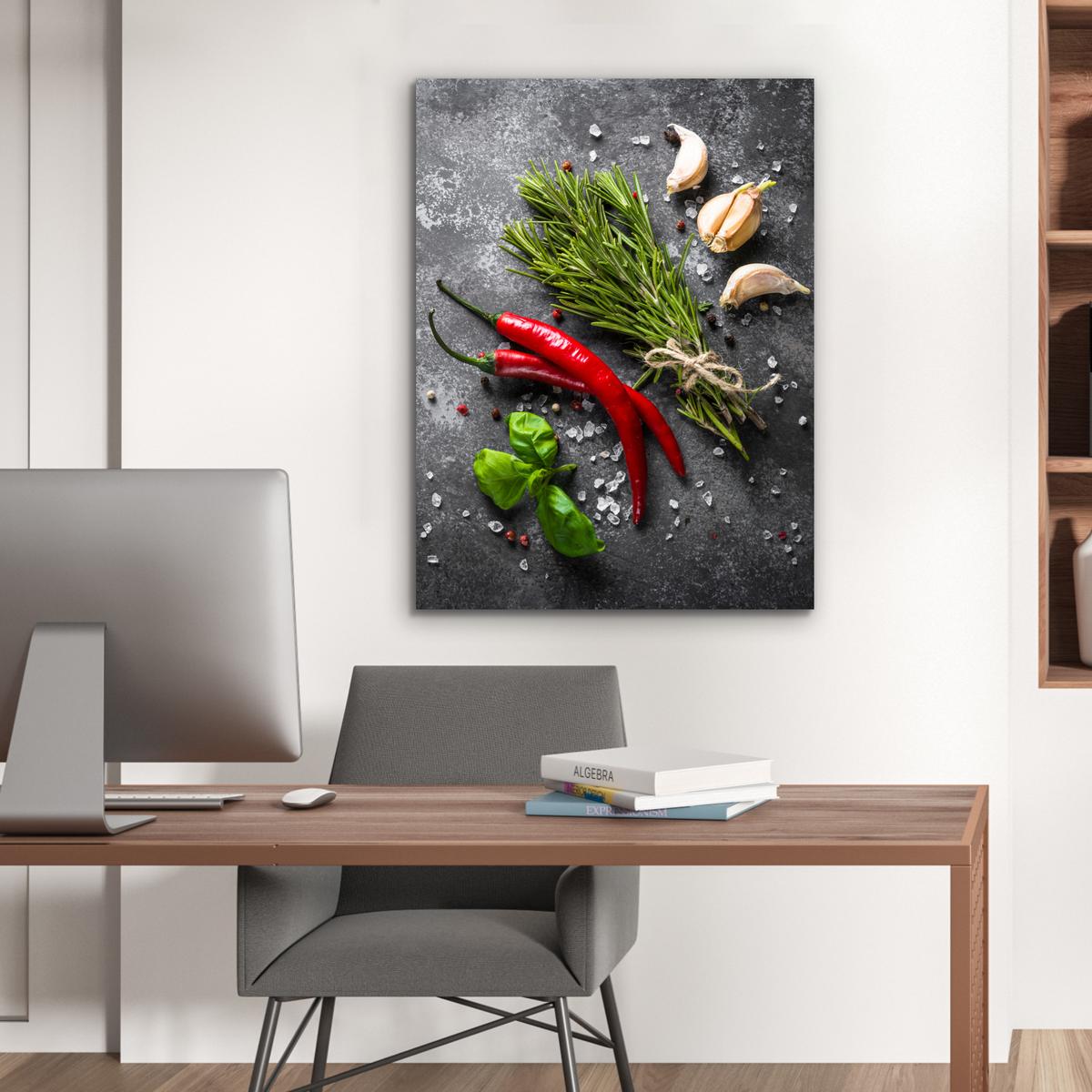 METALLBILD Pfeffer - Kräuter - Gewürze - Beton 60x80 cm - Dunkelgrau, Metall (60/80cm) - MuchoWow