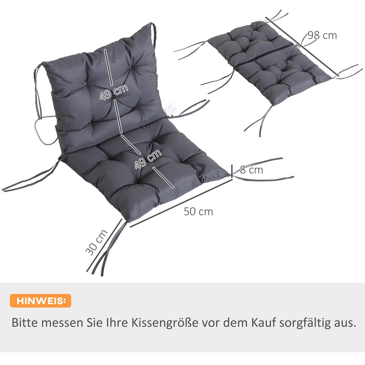 SITZKISSEN, Oxford, Schaumstoff, Grau - Grau, Textil (50/8/98cm) - Outsunny