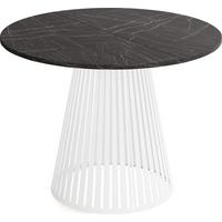 ESSTISCH Naro rund ausziehbar mit Weißem Lamellen-Metallgestell, Marmor Schwarz 120-200/120/76 cm - Anthrazit/Weiß, Holzwerkstoff/Metall (120/196/76cm) - WFL GROUP