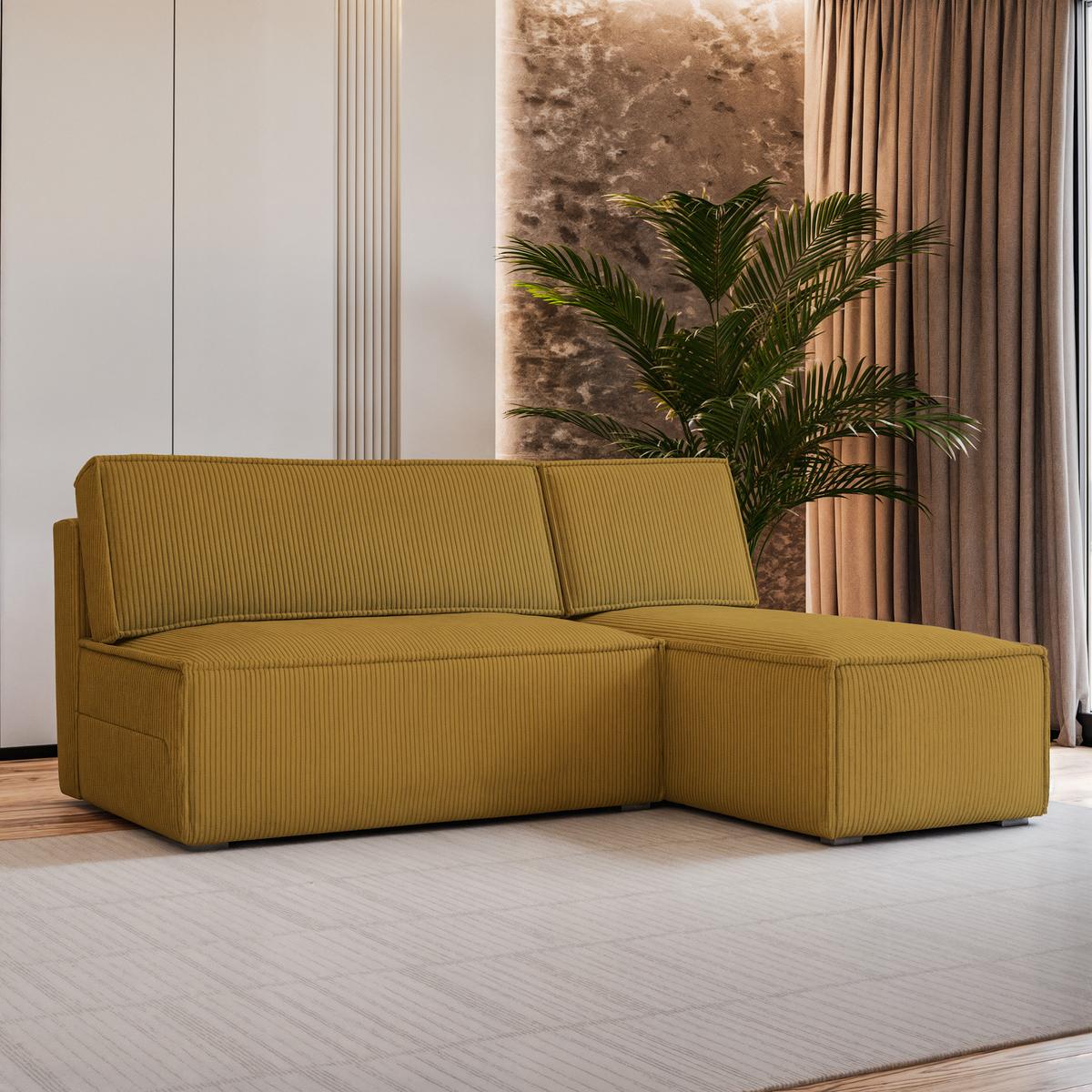 ECKSOFA BRISO P Gelb Kordstoff mit Schlaffunktion - Gelb/Grau, Holz/Kunststoff (200/140cm) - MASSENO