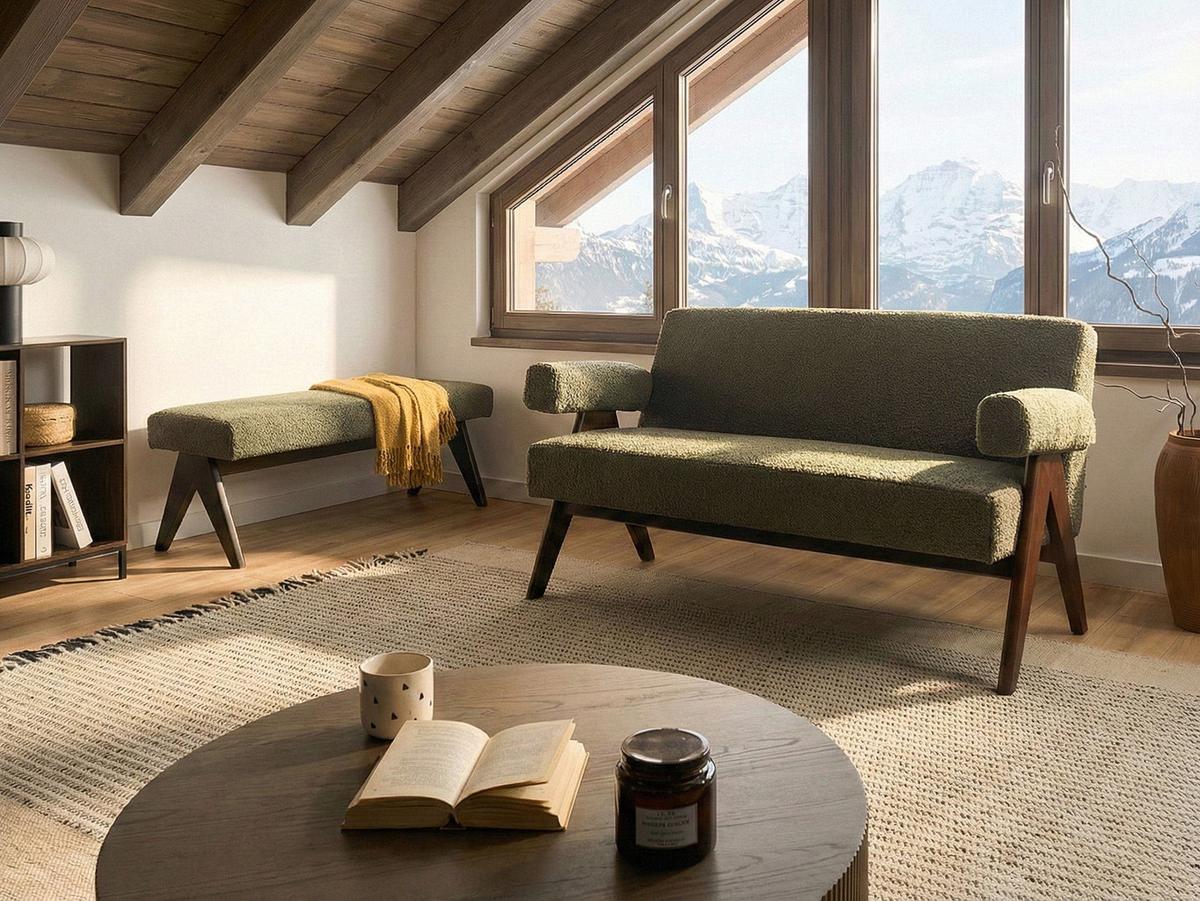 2-SITZER-SOFA Bouclé Grün/Dunkelbraun Tamre - Braun/Grün, Textil (148/79/78cm) - Beliani