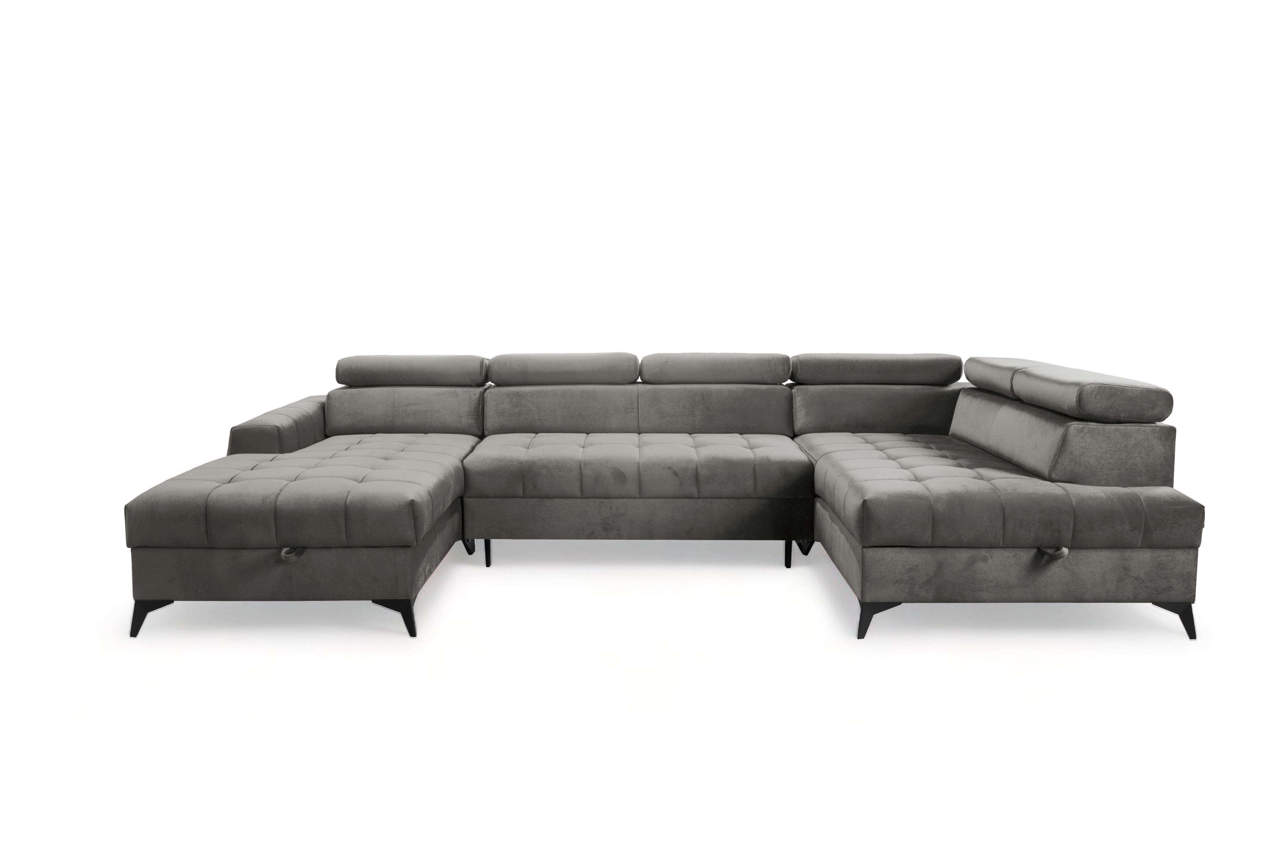 WOHNLANDSCHAFT Arkucio U Grau 345/200/95 cm – großes Sofa mit Schlaffunktion L - Schwarz/Grau, Textil/Metall (200/95/345cm) - AX Living