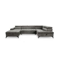 WOHNLANDSCHAFT Arkucio U Grau 345/200/95 cm – großes Sofa mit Schlaffunktion L - Schwarz/Grau, Textil/Metall (200/95/345cm) - AX Living