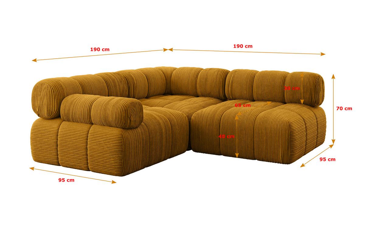 ECKSOFA modulares Sofa Mende-L1 - 190x190x70 cm Senfgelb Cord - Currygelb, Holzwerkstoff/Textil (190/190cm) - ALTDECOR