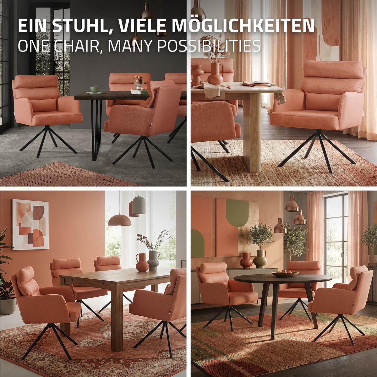 ESSZIMMERSTUHL 4er Set drehbar Orange Stoffbezug - Schwarz/Orange, Textil/Metall (64.5/93/64cm) - ML-DESIGN