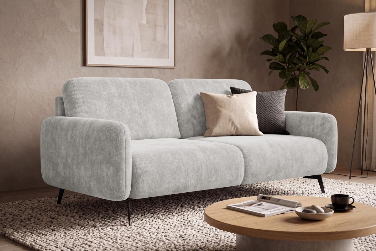 SOFA FEBE 3-Sitzer, hellgrauer Chenille-Stoff - Hellgrau/Schwarz, Holz/Textil (190/82/96cm) - Wozimo