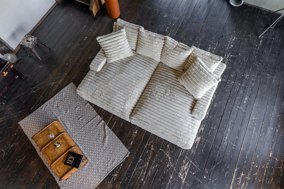 BIG SOFA CADY Cremeweiß Cord - Creme/Schwarz, Kunststoff/Textil (248/73/168cm) - KAWOLA