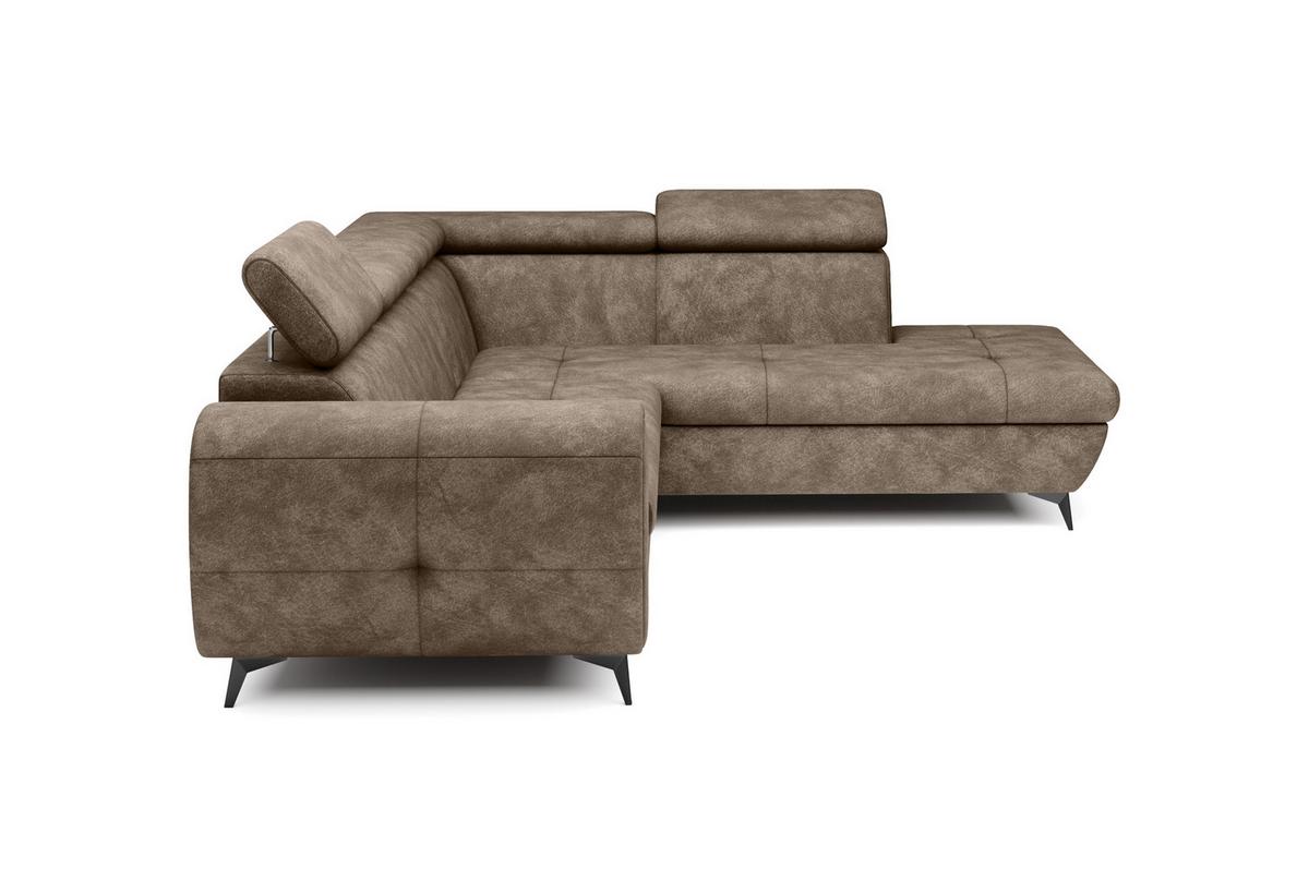 ECKSOFA MAGIA R-S Braun Plüsch-Stoff mit Schlaffunktion - Braun, Holz (260/217cm) - MASSENO