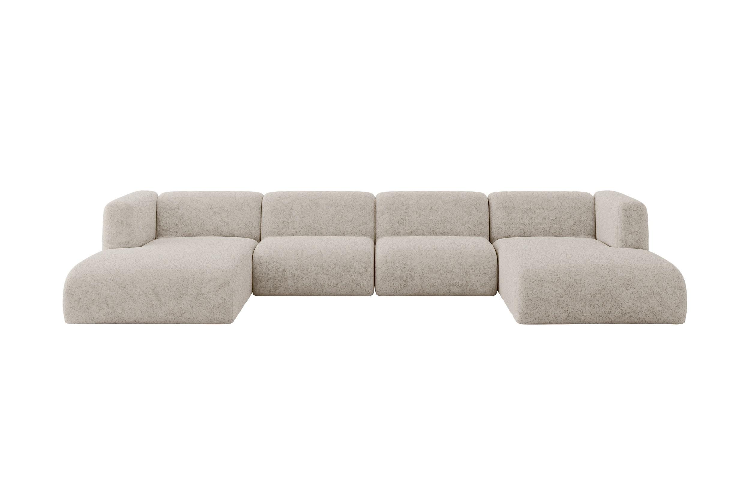 WOHNLANDSCHAFT MIRA-U2 408x179x70 Beige Velours - Beige/Schwarz, Holzwerkstoff/Kunststoff (408/70/179cm) - ALTDECOR