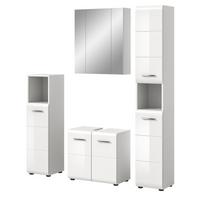 BADMÖBEL-SET weiß Hochglanz 4-teilig 150 cm, Komplettset mit viel Stauraum - Weiß Hochglanz/Silberfarben, Glas/Holzwerkstoff (150/185/30cm) - Inn.Furn