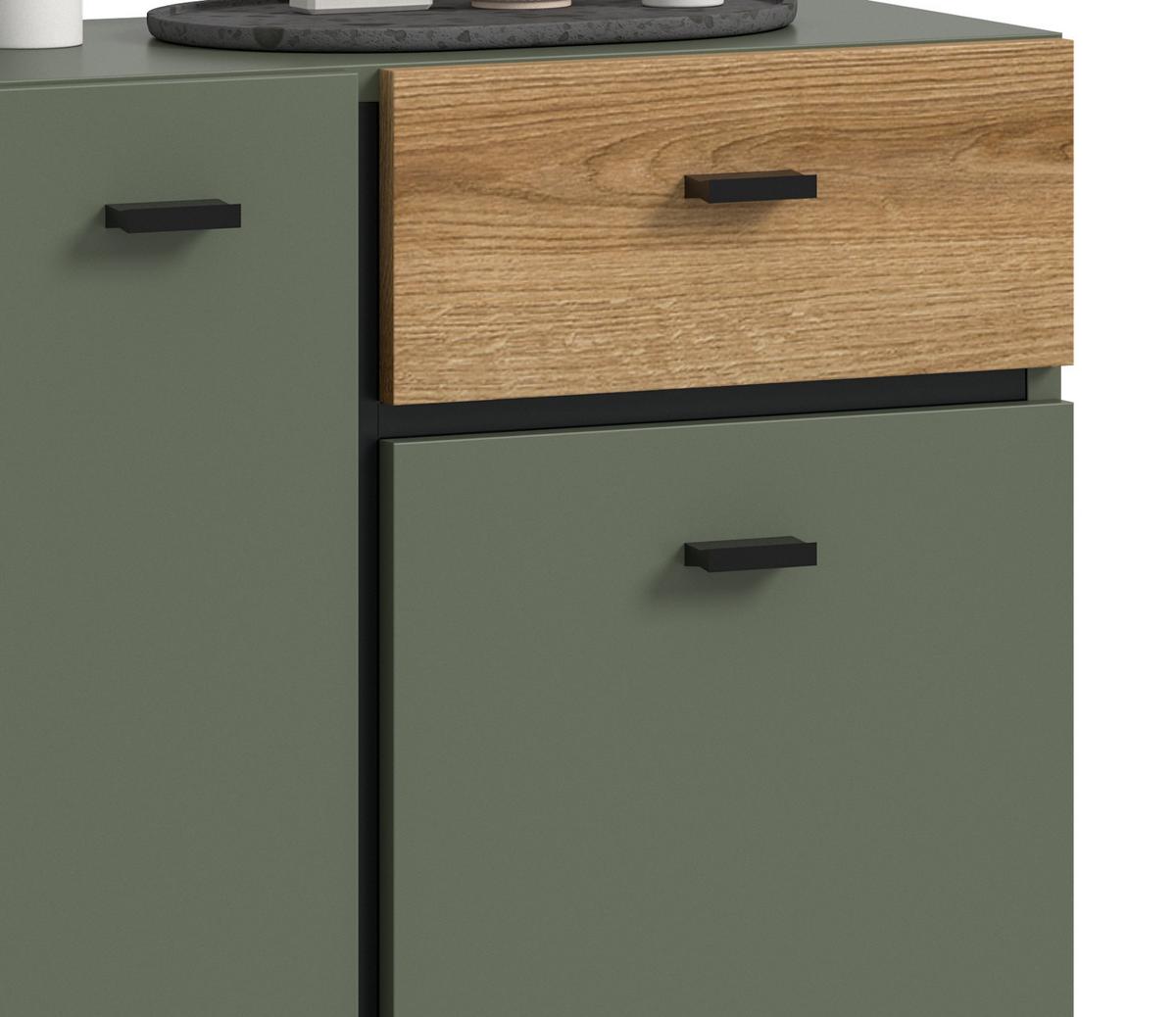 BADKOMMODE grün, Evoke Eiche 51 cm, Midischrank mit 7 Fächern - Eichefarben/Schwarz, Holzwerkstoff/Kunststoff (51/91/30cm) - Inn.Furn
