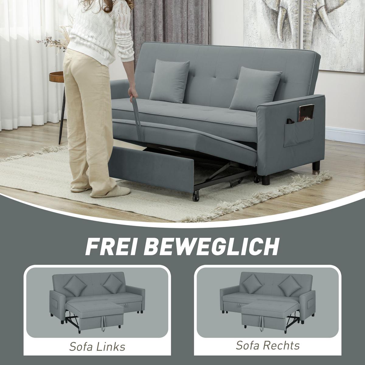 SCHLAFSOFA Polyester Eukalyptusholz Grau - Grau, Textil (90/89/196cm) - HOMCOM