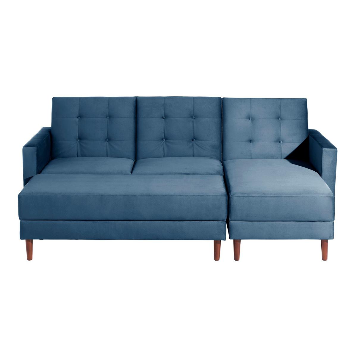 FUNKTIONSSOFA mit Hocker Katunia Samtvelours dunkelblau - Dunkelblau, Kunststoff (222/92/144cm) - 58aufmkessel