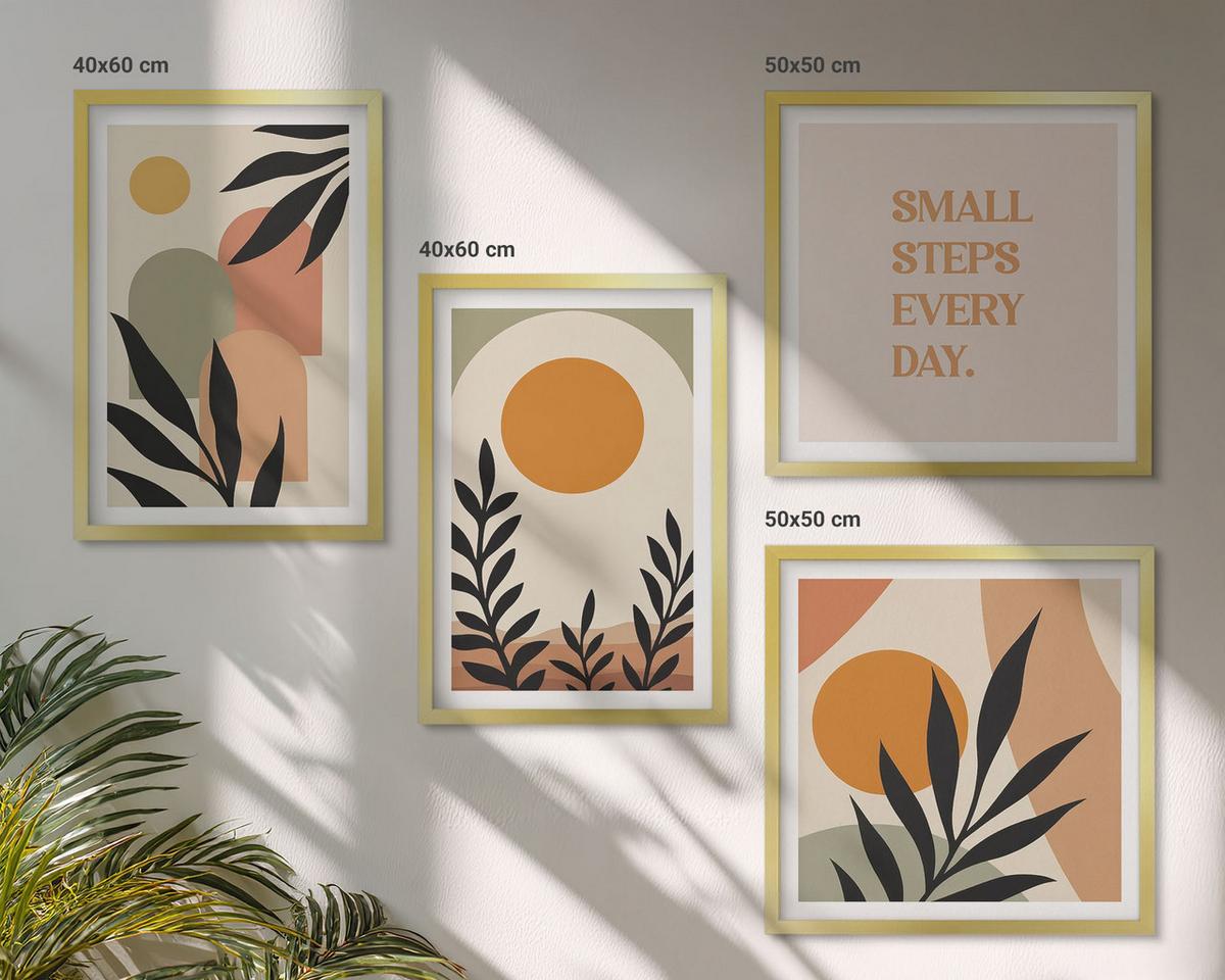 BILDER SET 4er Set - 50x50 cm & 40x60 cm Goldrahmen - Abstrakte Pflanzenmotive - Goldfarben, Kunststoff (50/50cm) - TULUP