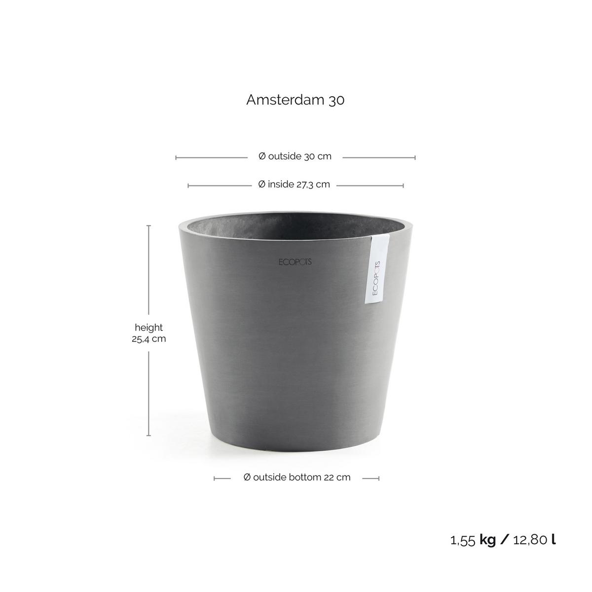 BLUMENTOPF Amsterdam 30/25,4 cm Grau - Grau, Kunststoff (30/25.4cm) - Ecopots