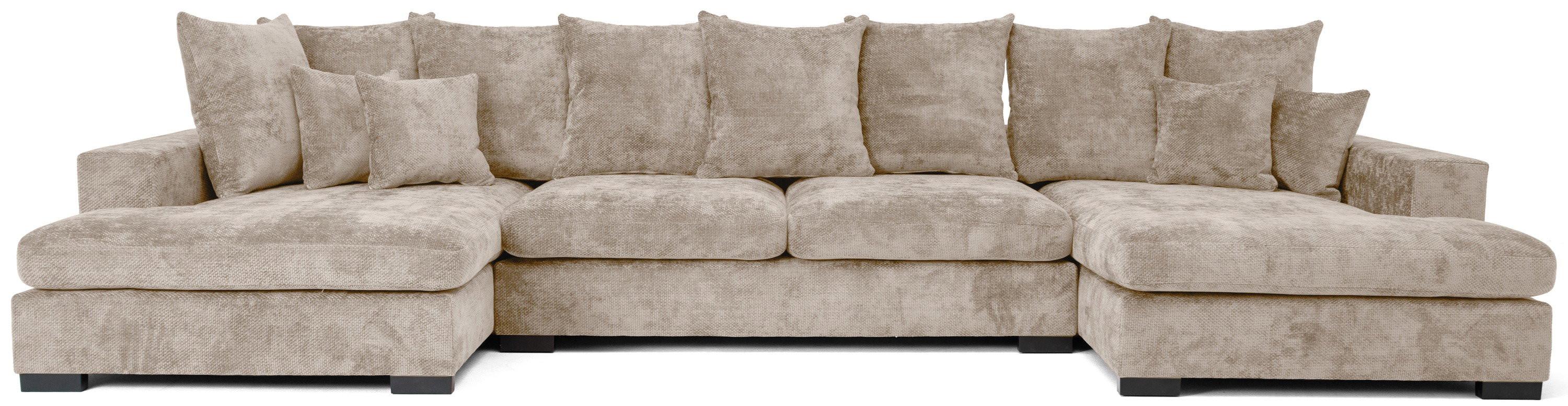 WOHNLANDSCHAFT Dahlia mit Schlaffunktion und Bettkasten in U-Form - Beige Chenille 373/92/155 cm - Beige/Schwarz, Kunststoff/Textil (373/92/155cm) - WFL GROUP