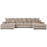 WOHNLANDSCHAFT Dahlia mit Schlaffunktion und Bettkasten in U-Form - Beige Chenille 373/92/155 cm - Beige/Schwarz, Kunststoff/Textil (373/92/155cm) - WFL GROUP