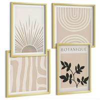 BILDER SET 4er Set - 50x50 cm & 40x60 cm Goldrahmen - Abstrakte Pflanzenmuster - Goldfarben, Kunststoff (50/50cm) - TULUP