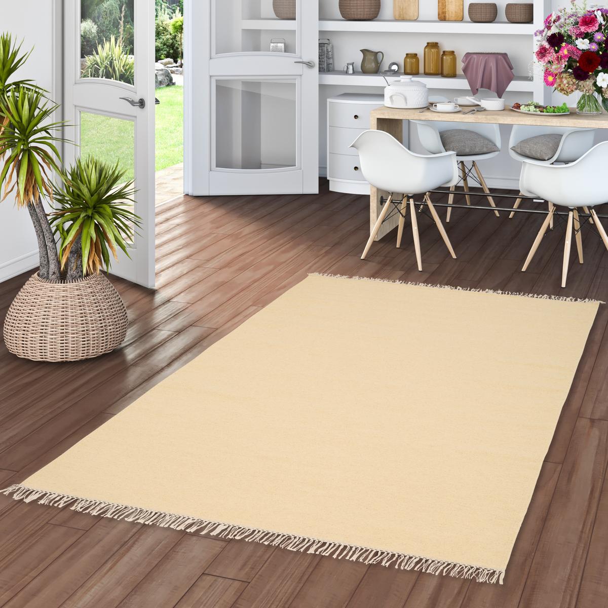 WOLLE NATUR TEPPICH KELIM MILA - Creme, Textil (70/300cm) - Pergamon