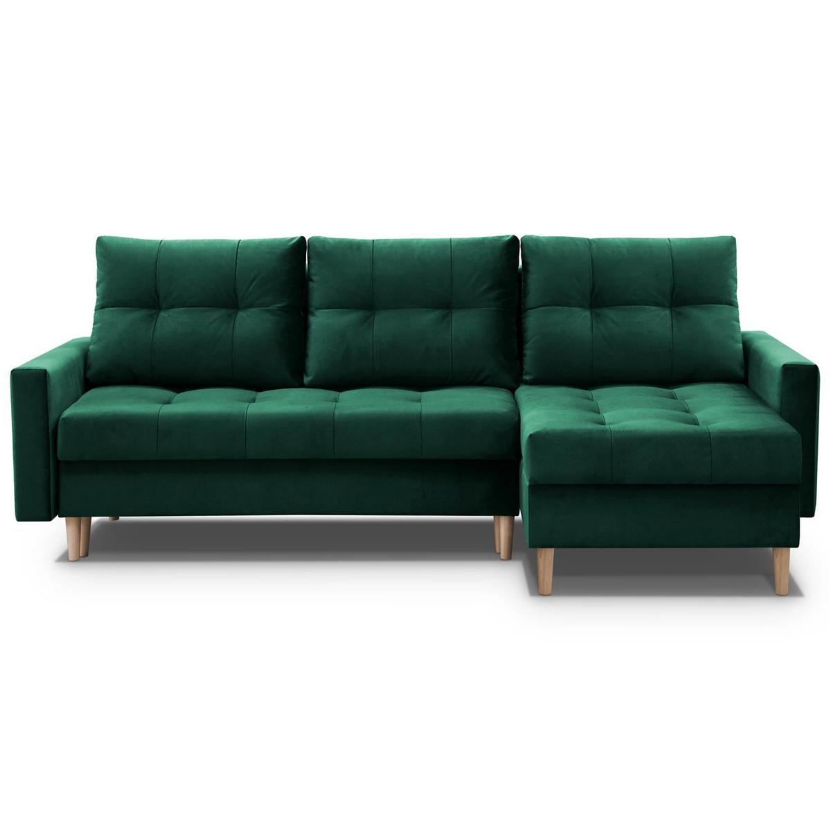 ECKSCHLAFSOFA Halant mit Bettkasten, universelle Ottomane, Veloursstoff, Dunkelgrün - Dunkelgrün, Textil (220/140cm) - Beautysofa