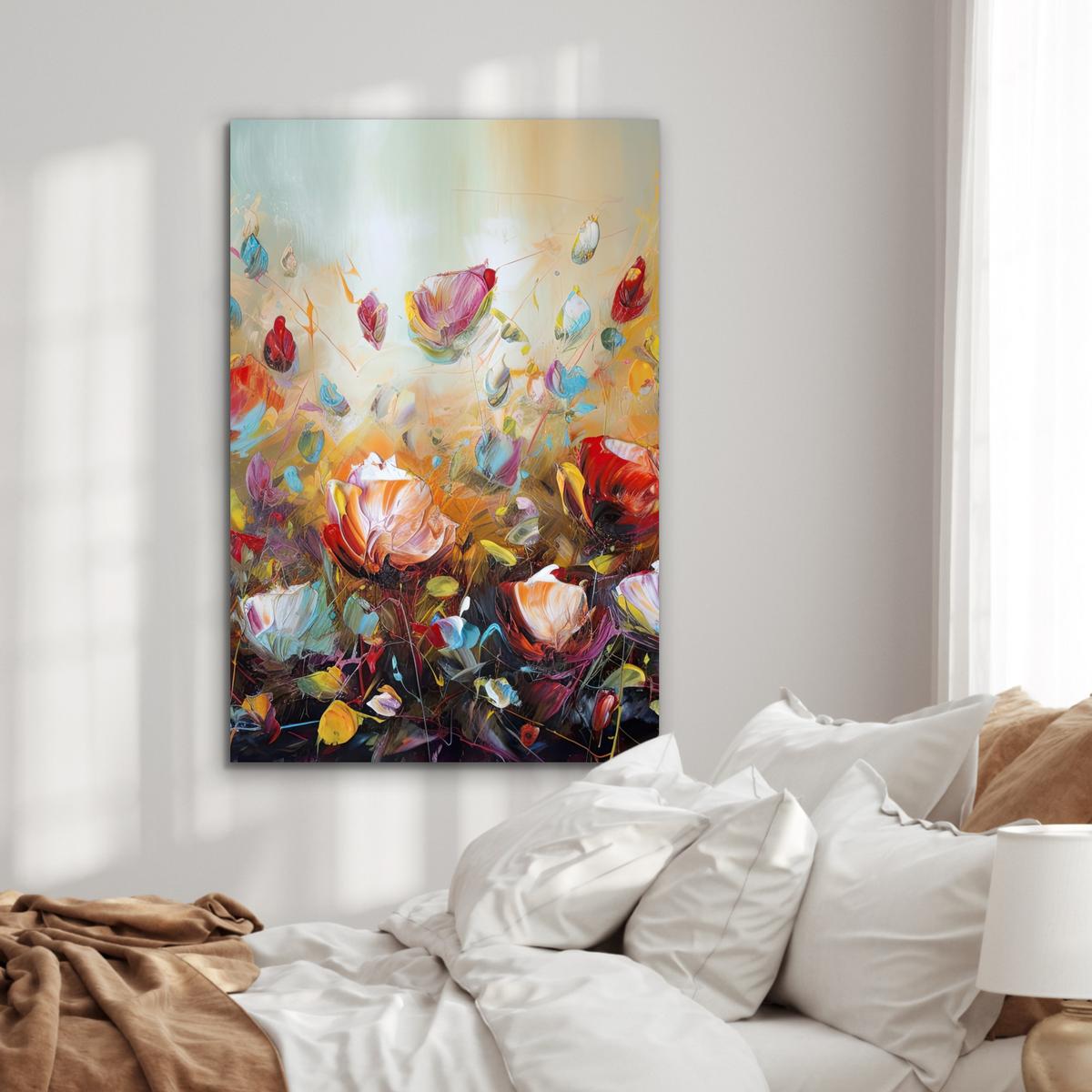METALLBILD Blumen - Kunst - Natur - Ölgemälde 80x120 cm - Multicolor, Metall (80/120cm) - MuchoWow