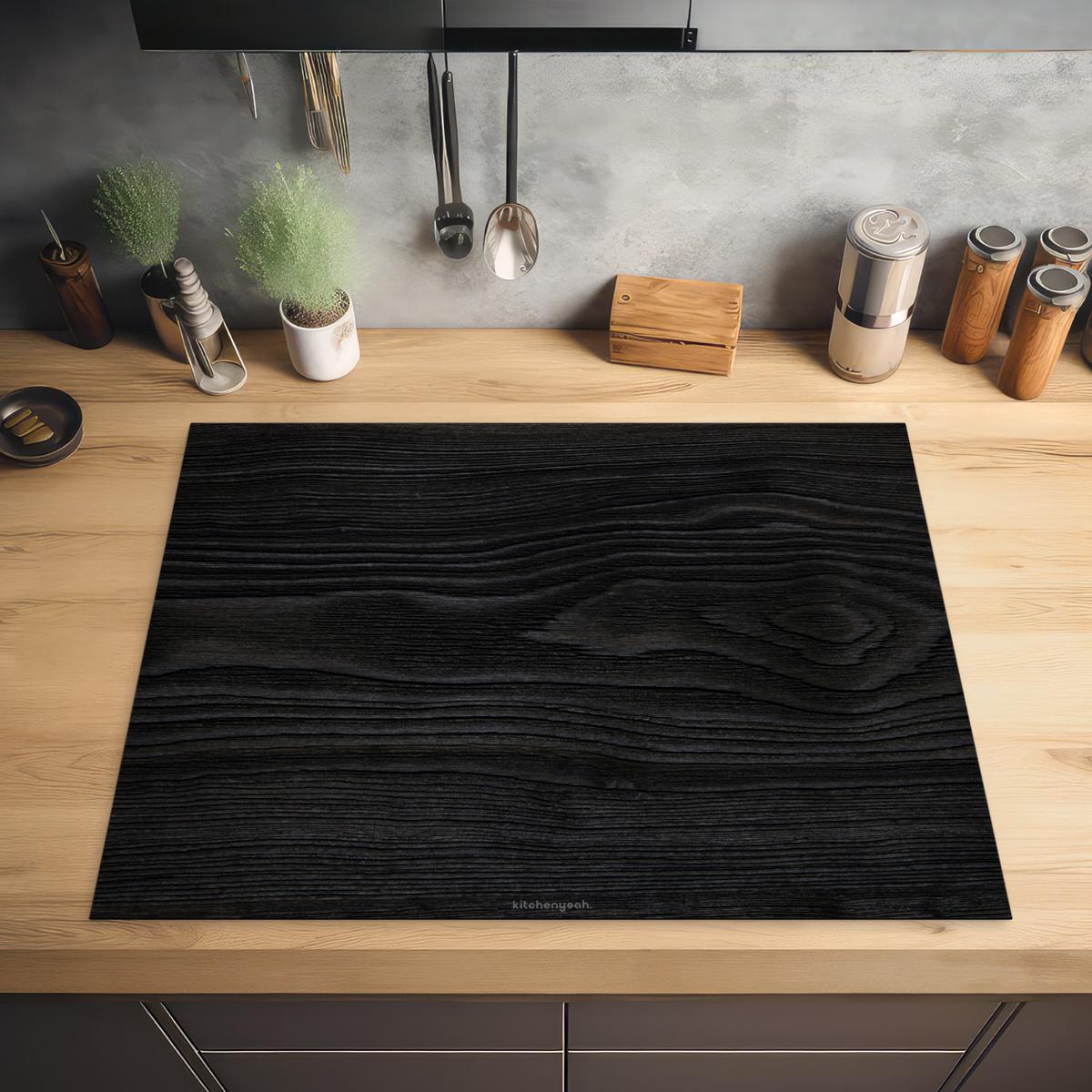 HERDABDECKPLATTE Schwarz - Holzoptik Induktionsmatte 77x59 cm - Schwarz, Kunststoff (77/59/0.2cm) - MuchoWow