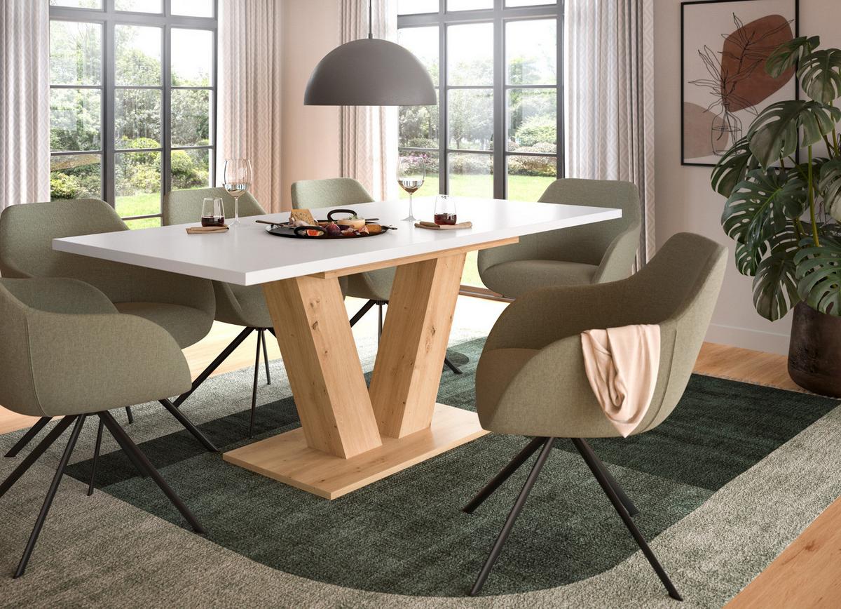 ESSTISCH weiß, Eiche Artisan, Küchentisch ausziehbar 150 - 190 cm - Weiß/Eiche Artisan, Holzwerkstoff/Metall (150/90/76cm) - Inn.Furn